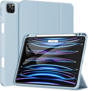 JETech Case for iPad Pro 11 Inch (2022/2021/2020 Model) with Pencil Holder, Support 2nd Pencil Charging, Slim Tablet Cover with Soft TPU Back, Auto Wake/Sleep (Light Blue)