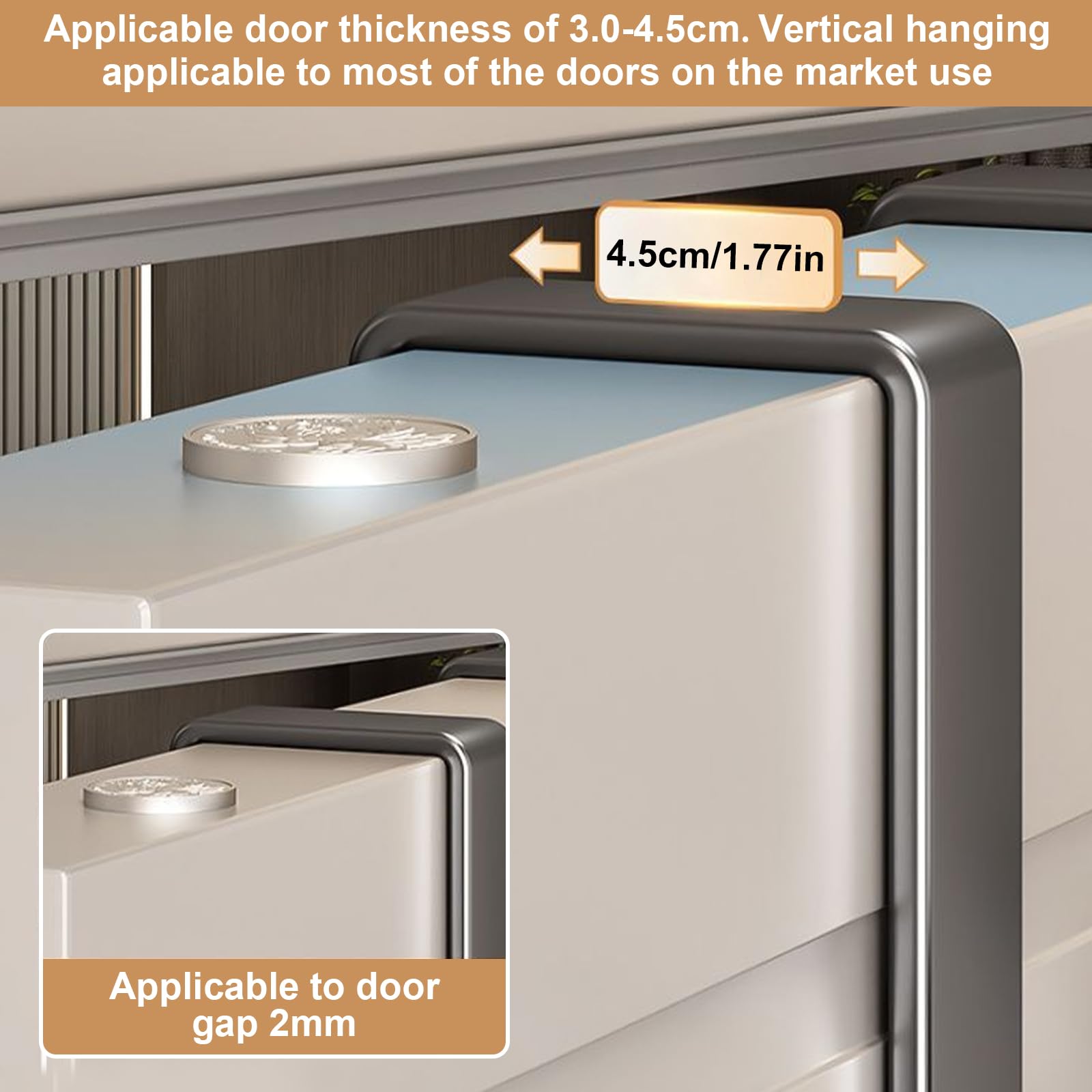 Sauntere Set 4 Appendiabiti Da Porta In Acciaio Inox - 5 Ganci Ciascuno, Salvaspazio, Porta Asciugamani E Vestiti, Adatto A Tutte Le Porte (Grigio) - 3