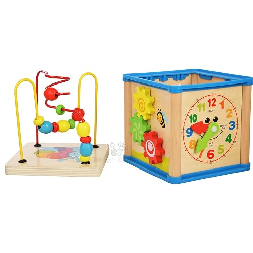 Trinkets & More - Activity Centre Play Cube Learning House (5-In-1) Bead Maze Smiling Clock Shape Sorting Mechanical Gears Routing Insects Early Educational Kids 1-4 Years,Multicolor