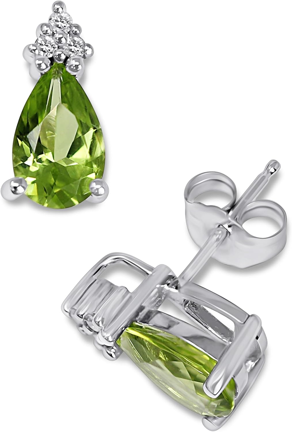 14K White Gold Genuine Peridot 1-3/4 Ct Pear Shaped, Diamond Earrings