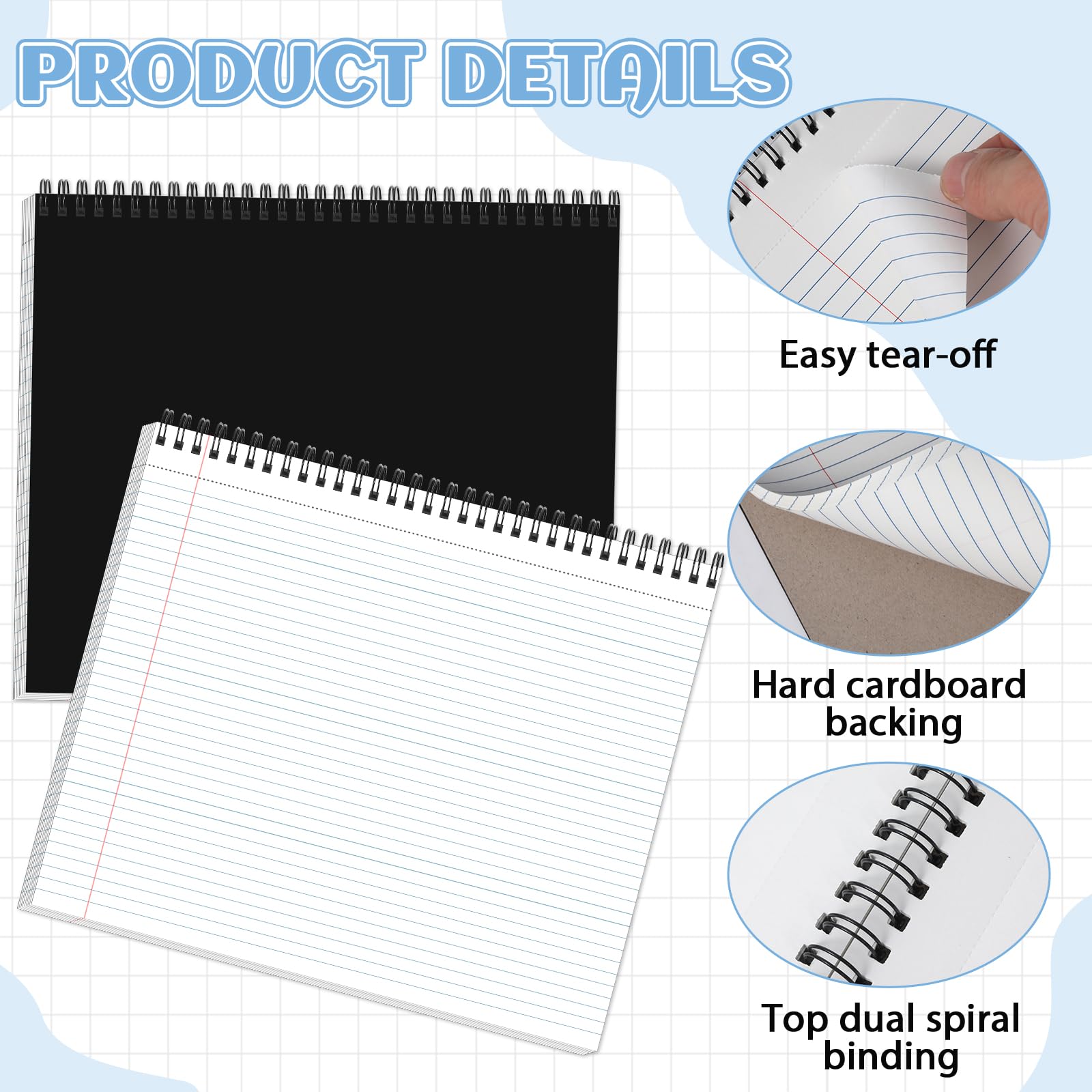 gisgfim 6 paquetes de blocs de notas horizontales de 9.5 x 11 pulgadas, cuadernos rayados universitarios, blocs de notas perforados, 40 hojas perforadas, cuadernos encuadernados en espiral de 80 g/m²
