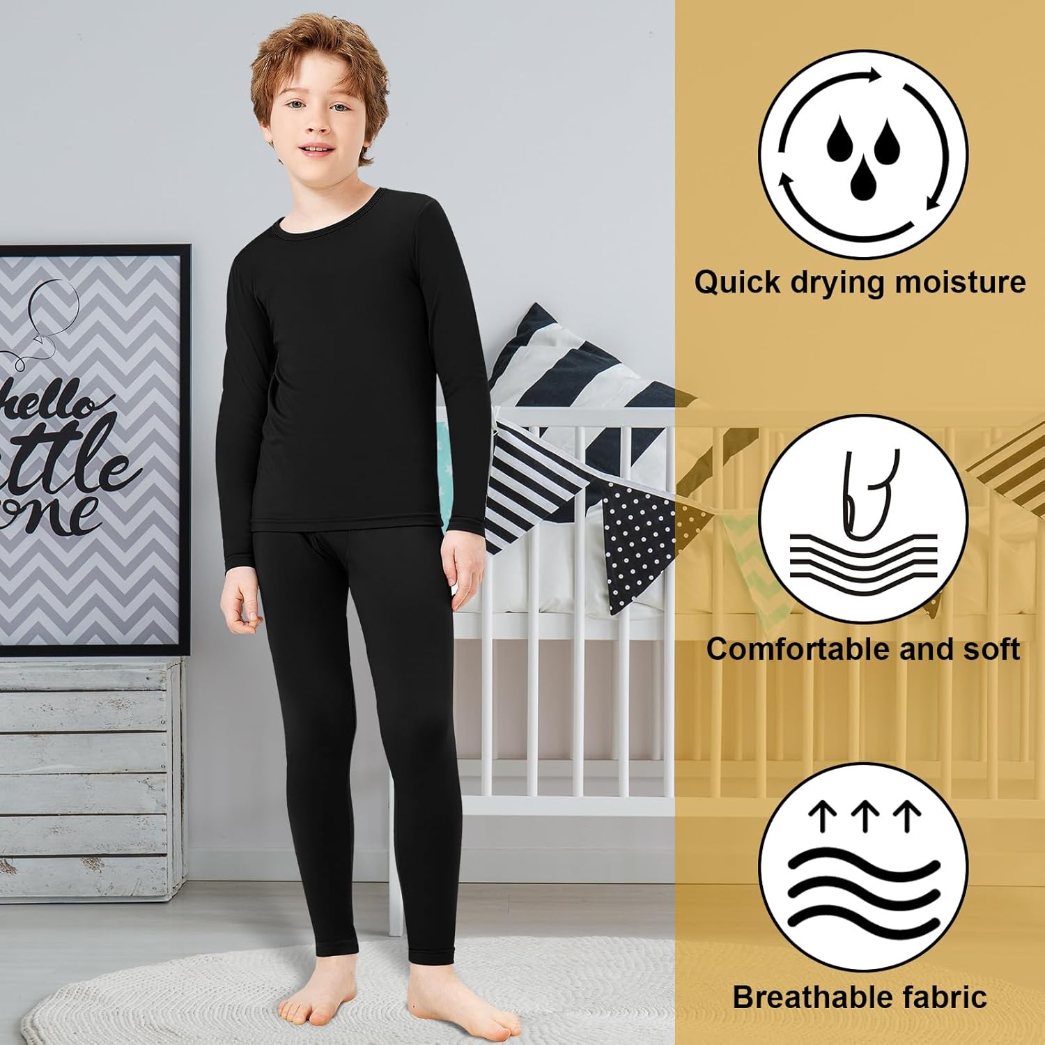 Silkfly 5 Set Thermal Underwear for Boys, Fleece Lined Long Underwear Kids Base Layer Top Bottom Winter Set - Image 4