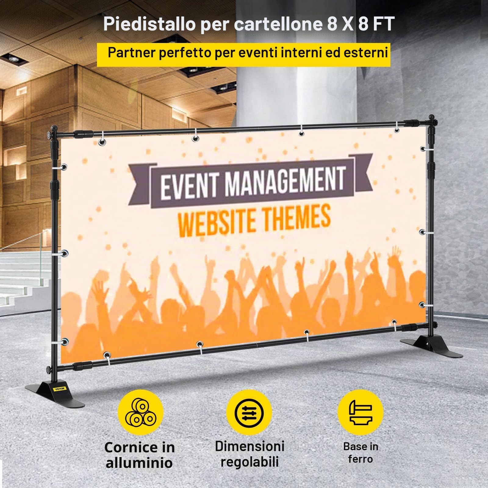 VEVOR Banner Stand 2.4 x 2.4m Supporto Sfondo Studio Fotografico Kit Supporto Fondale Background Portatile Supporto Stativo Da Studio Con 4less