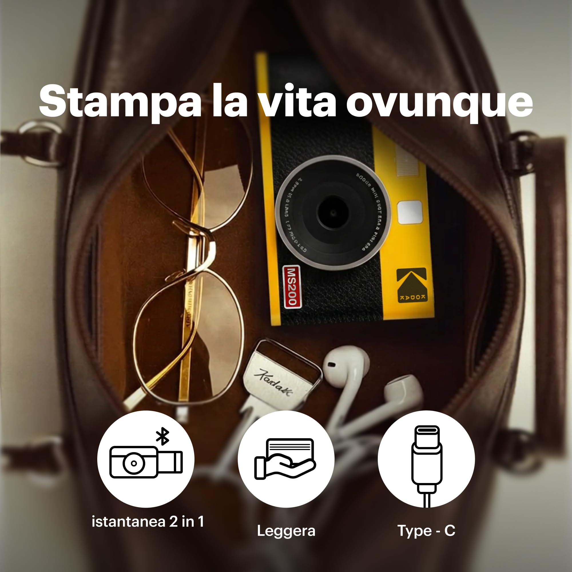 KODAK Mini Shot 2 ERA 4PASS - Fotocamera istantanea 2 in 1, 5,3 x 8,6 cm, colore: Giallo