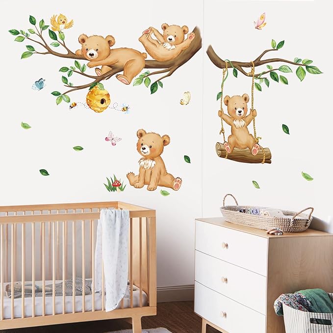Vinilo Decorativo Oso Árbol Pared Infantil decalmile miniatura 4
