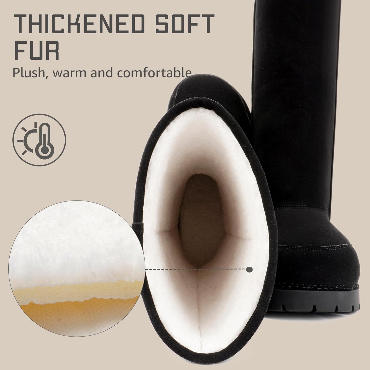 Faux Suede Platform Fuzzy Snow Boots Round Toe Hippy Winter Boots Slip On Knee High Chunky Heel Fur Tall Boots for Women - Image 6