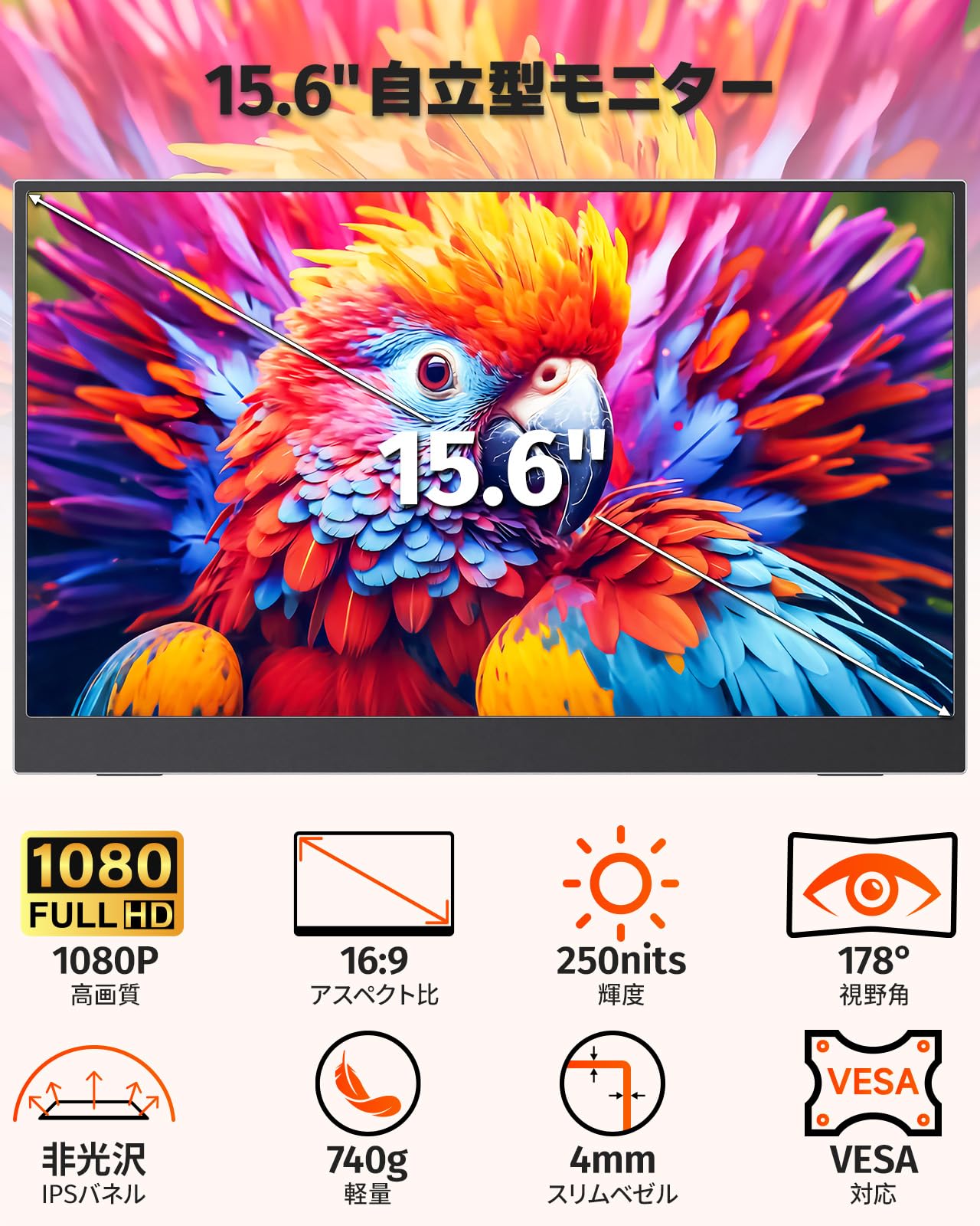 Amazon.co.jp: cocopar モバイルモニター 15.6インチ1920x1080FHD 自立