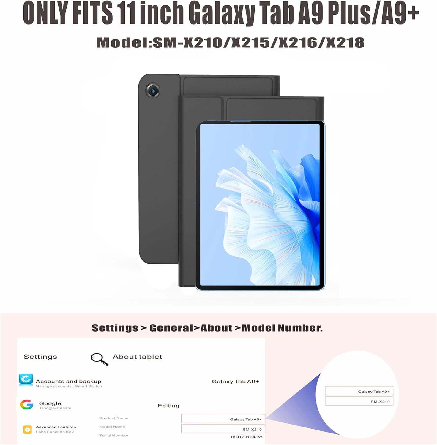 Case Keyboard for 10.9inch Samsung Galaxy Tab A9+ Plus 2023/A11+ Plus 2025,Includes Mouse and 7 Color Rainbow Backlight Magnetic Keyboard,Premium PU Leather Cover with Auto Sleep/Wake,Black