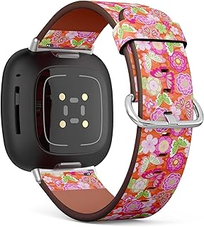 CJBROES Replacement Leather Watch Band, Compatible with Fitbit Versa 3 and Fitbit Sense of Wristband Bracelet Accessory - Beautiful Asian Floral