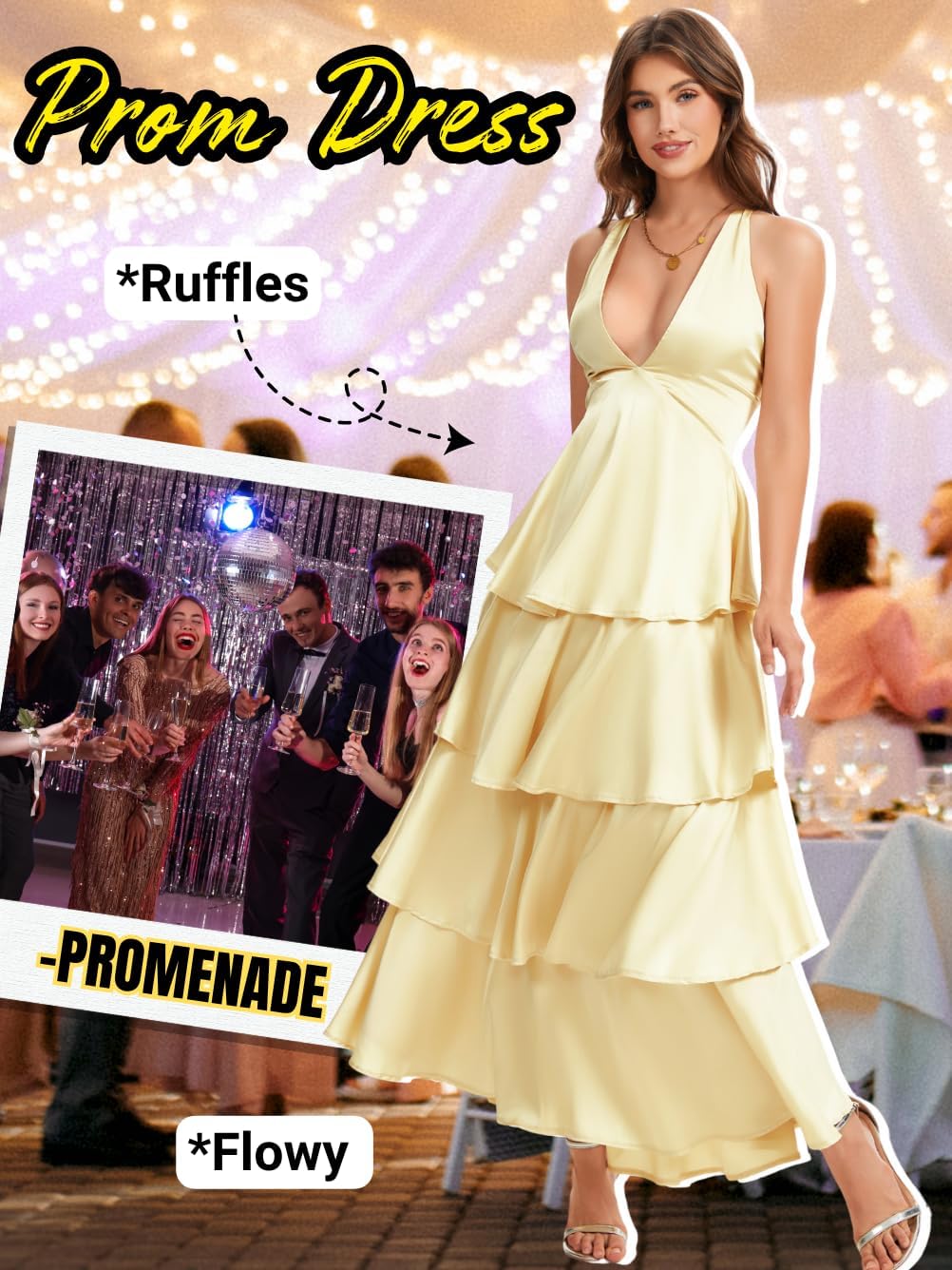 Ruffle Tiered Maxi Dress,Deep V Backless Satin Formal Dresses Women,Homecoming Cocktail Wedding Guest Outfits - Image 5
