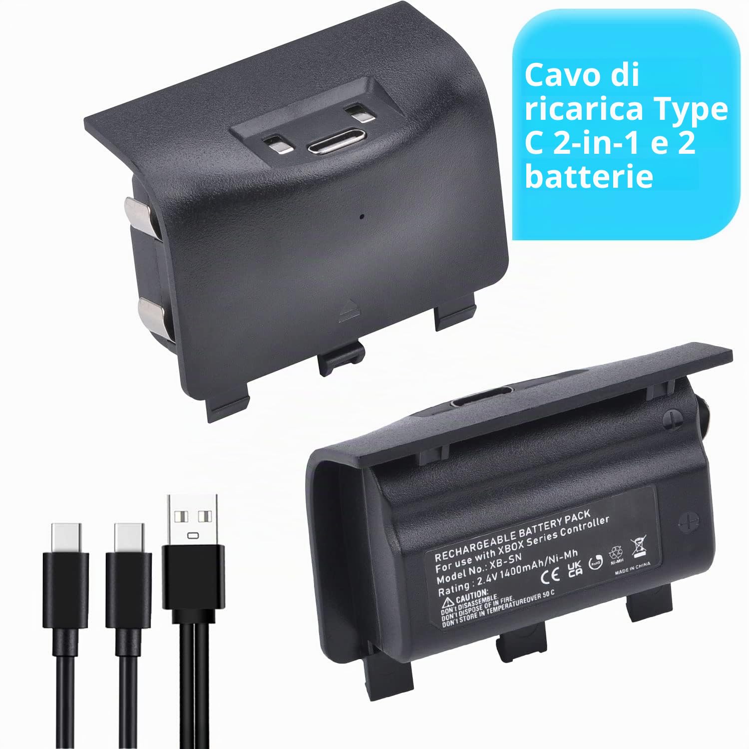 Batteria Ricaricabile per Xbox Series X&S con Adattatore USB-C