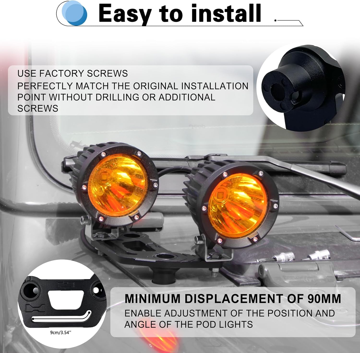 Cowl Mount Dual Light Bracket for Jeep JL Pillar Cube Light Pods Mounting Bracket for Jeep JL Wrangler/Gladiator JT 2018 2019 2020 2021 2022 2023 - Pair