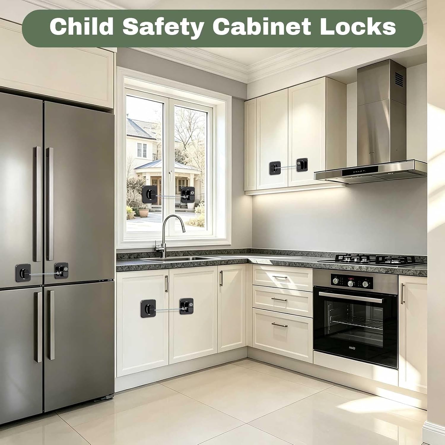 3 Pack Fridge Lock with Keys - Child Proof Cabinet Locks Baby Proofing Refrigerator Lock with Adhesive for Freezer, Cabinets, Closet, Drawers, Black