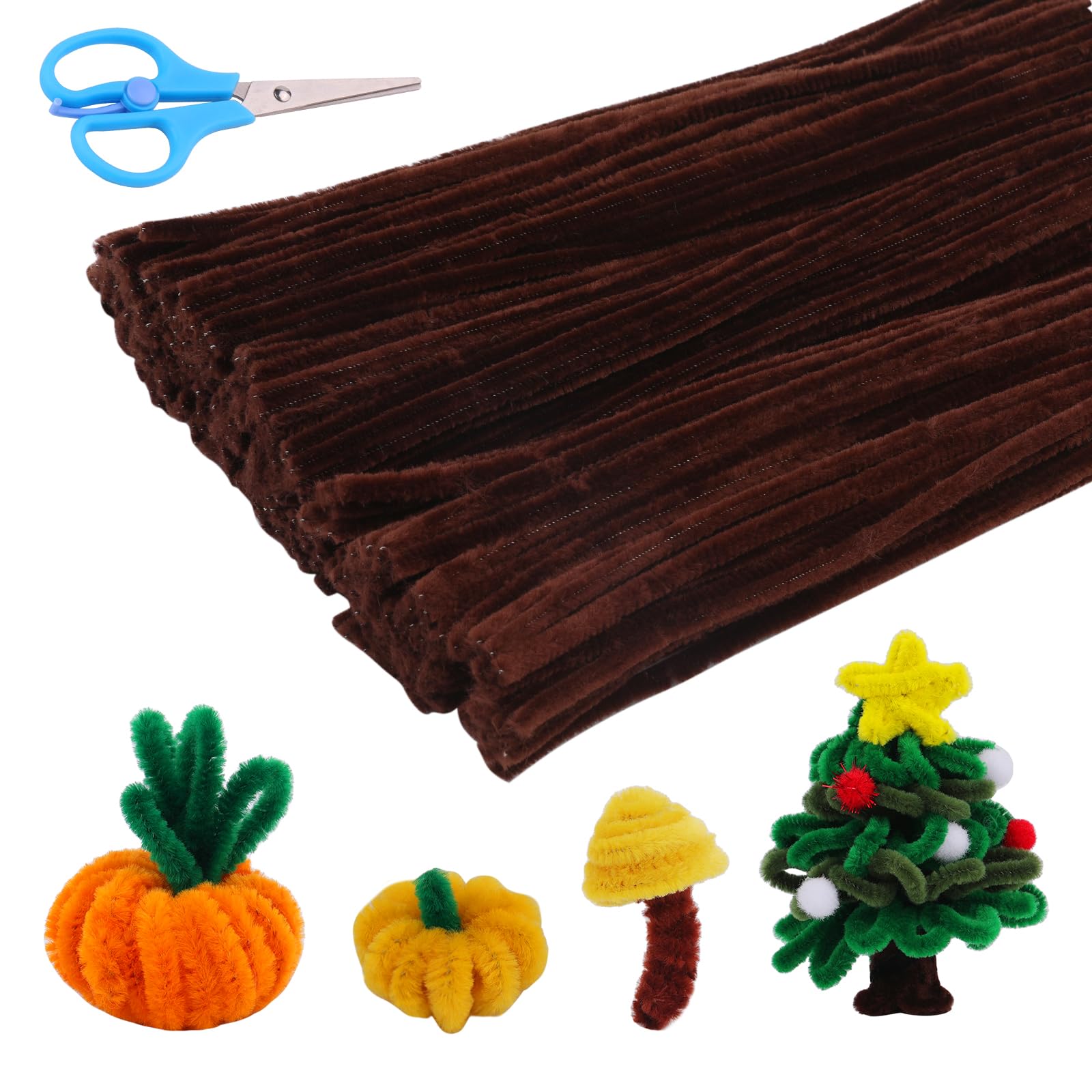 LUNARM 280 PCS Pipe Cleaners, Pipe Cleaners Crafts with Scissors Chenille Stems for Art and Craft Projects, Pipe Cleaners Chenille Stems Creative DIY Decorations (Dark Brown)