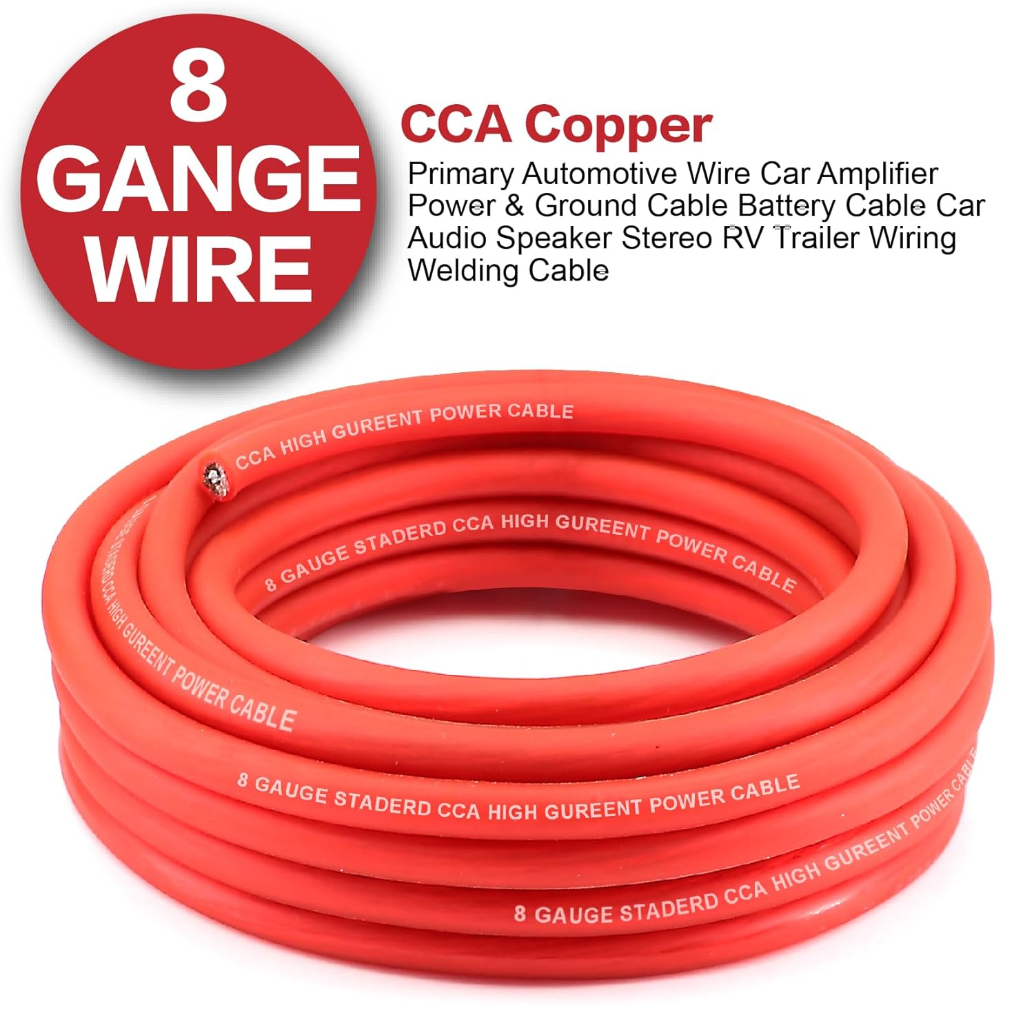 8 Gauge Wire (25ft Each - Red/Black) Copper Clad Aluminum CCA - Primary Automotive Wire,Car Amplifier Power & Ground Cable, 20PCS Lugs Terminal Connectors,20PCS 2:1 Heat Shrink Tubing