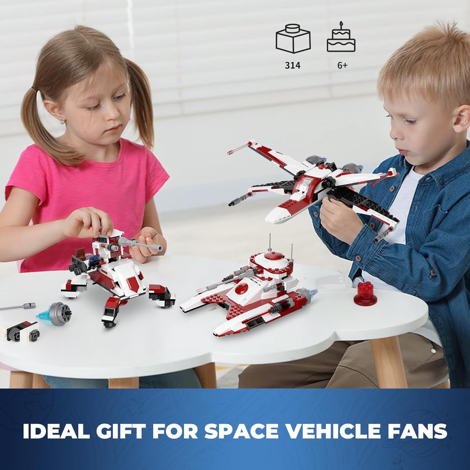 3 in 1 Space Vehicle Building Set - Buildable Space Fighter, Galactic Battle Tank, Anti Vehicle Cannon, Compatible with Lego, Great Birthday Gift Toy for Star Fans Kids Boys Girls Ages 6+