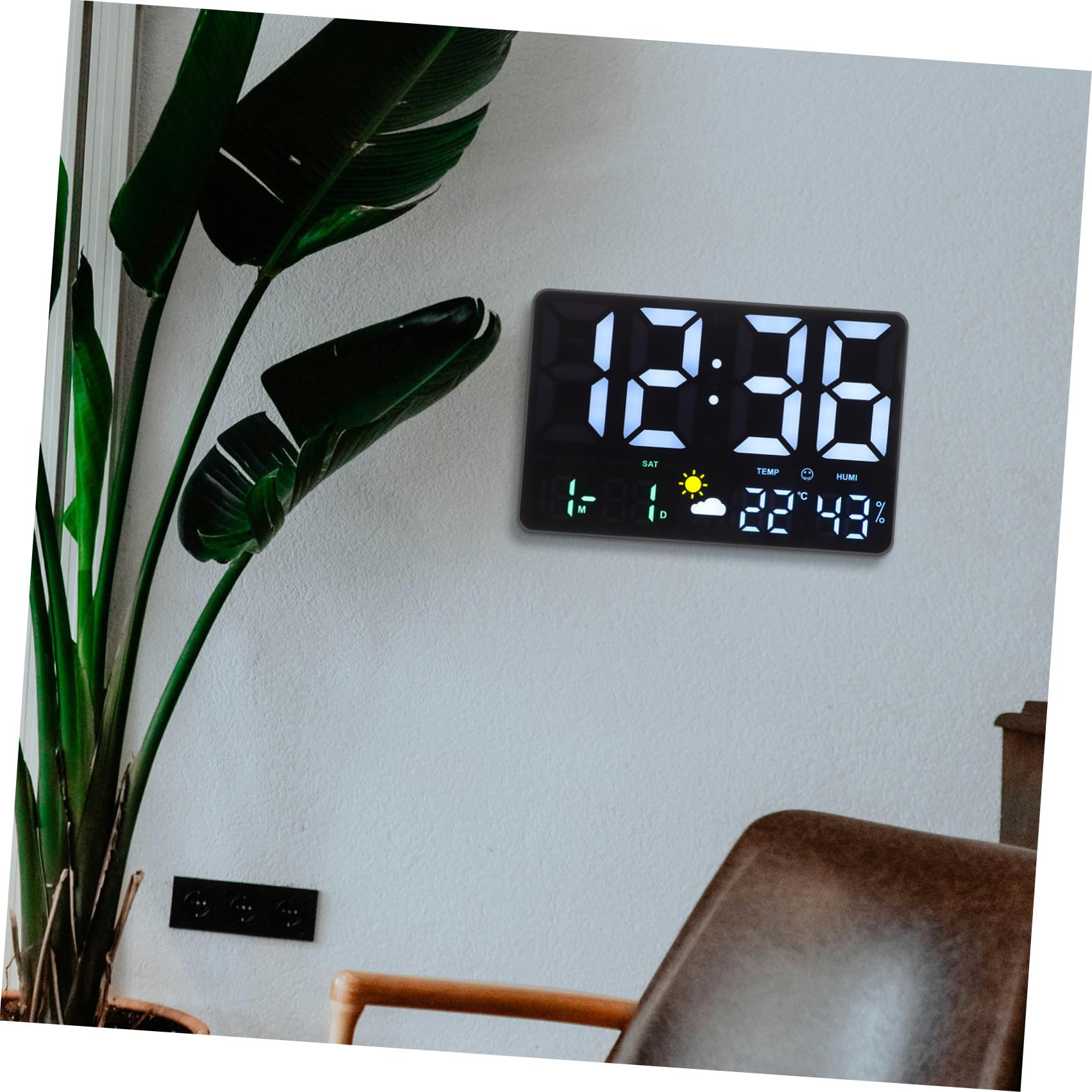 UPKOCH Orologio da Parete e Temperatura Grande Display Digitale LED Nero | Allarme Integrato, Rileva Umidità, Previsioni Meteo per Casa e Ufficio