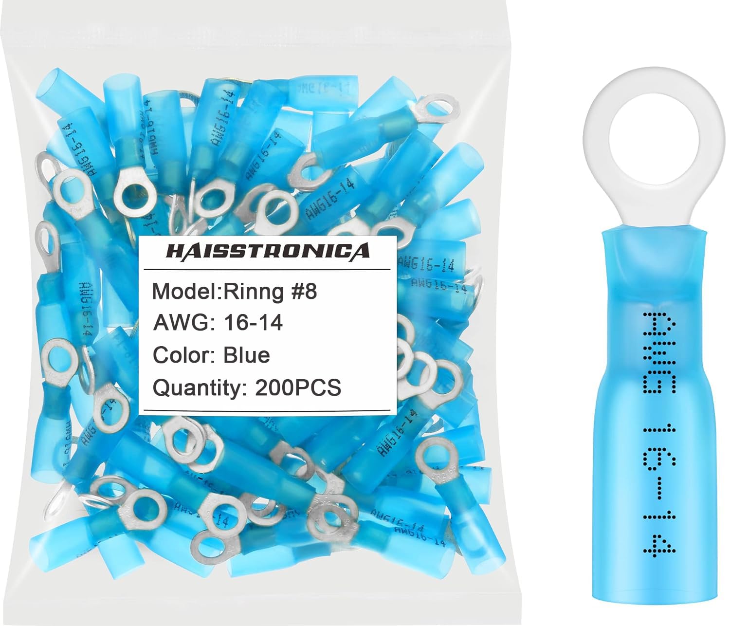 haisstronica 100pcs #8 Red Marine Grade Heat Shrink Fork Connectors,22-16 Gauge Insulated Electrical Crimp Wire Terminals