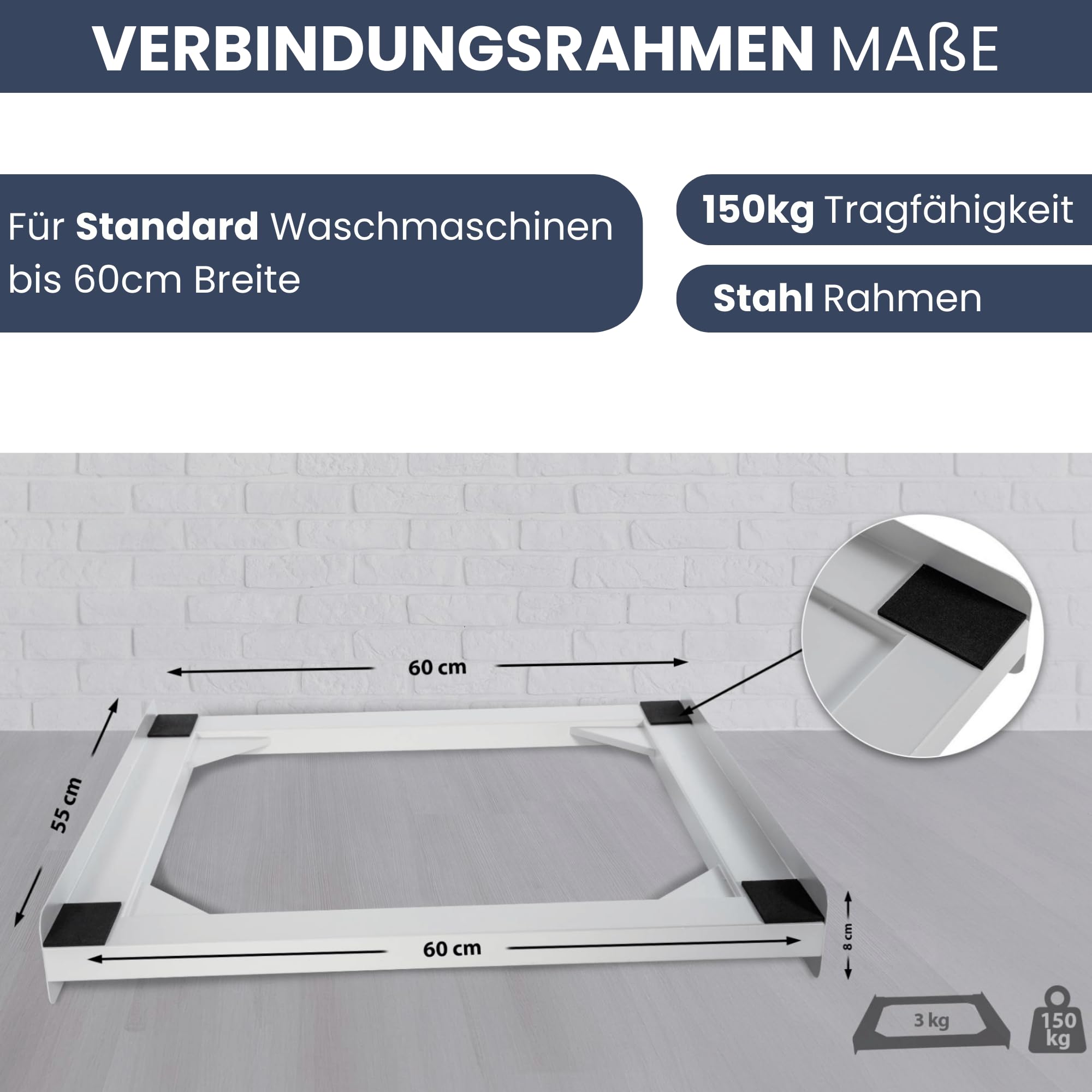 DELUKE® Verbindungsrahmen für Waschmaschine/Trockner EDEO - 60cm Breit, Universal | Zwischenbaurahmen Waschmaschinen Trockner Zwischenbausatz Stapelbausatz Waschmaschinenzubehör