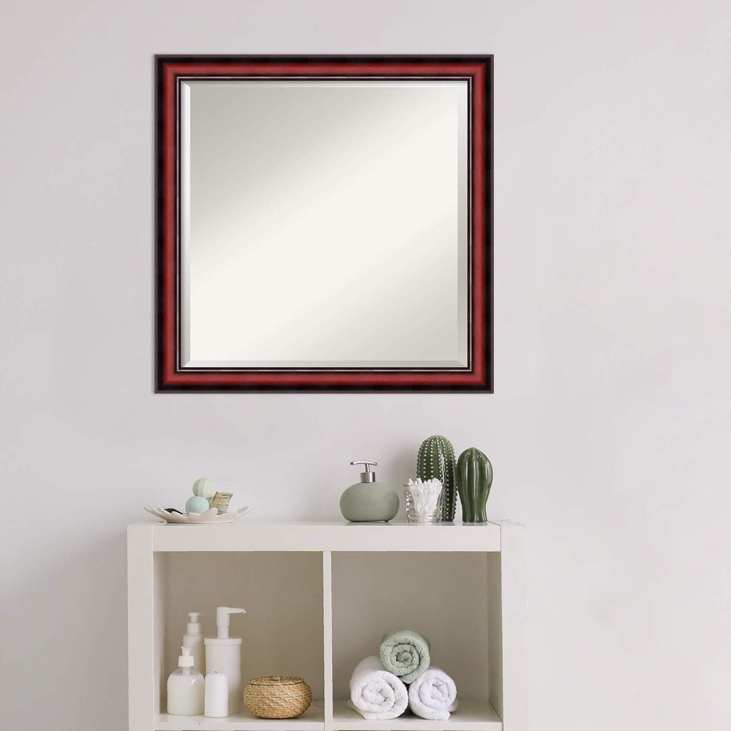 Amanti Art Bathroom Mirror for Over Sink, Vanity Mirror, Wood Frame, Hangs Horizonally or Vertically, Bathroom Wall Decor, Beveled