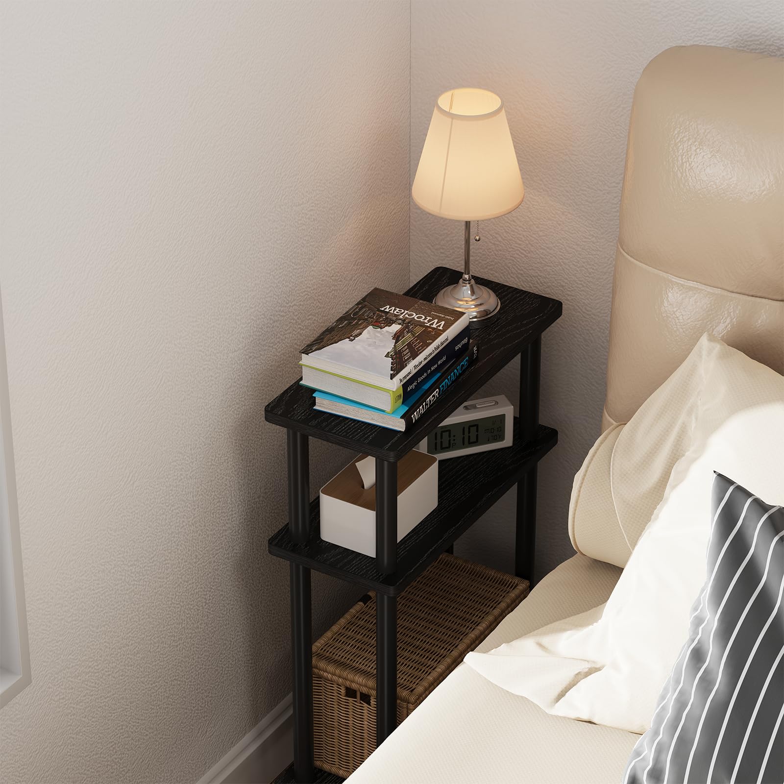 APICIZON Tavolino Laterale Stretto, Tavolino da Divano Laterale a 3 strati, 40x18x61.5CM, Tavolino da Caffè Moderno Piccolo, Tavolino Piccolo Adatto per Soggiorno, Camera da Letto, Nero