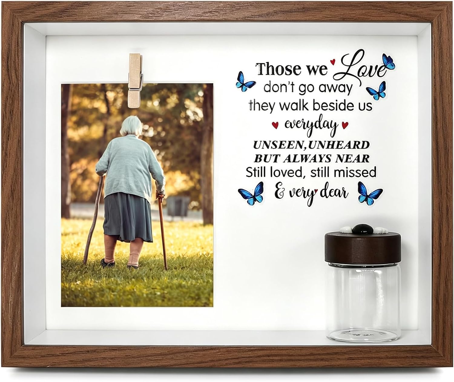 Personalization Memorial Photo Frame with Glass Keepsake Jar，Perfect for Preserving Loved One’s Hair & Memories，Sympathy Bereavement Gift - Holds 4x6 inch pictures (brown01)