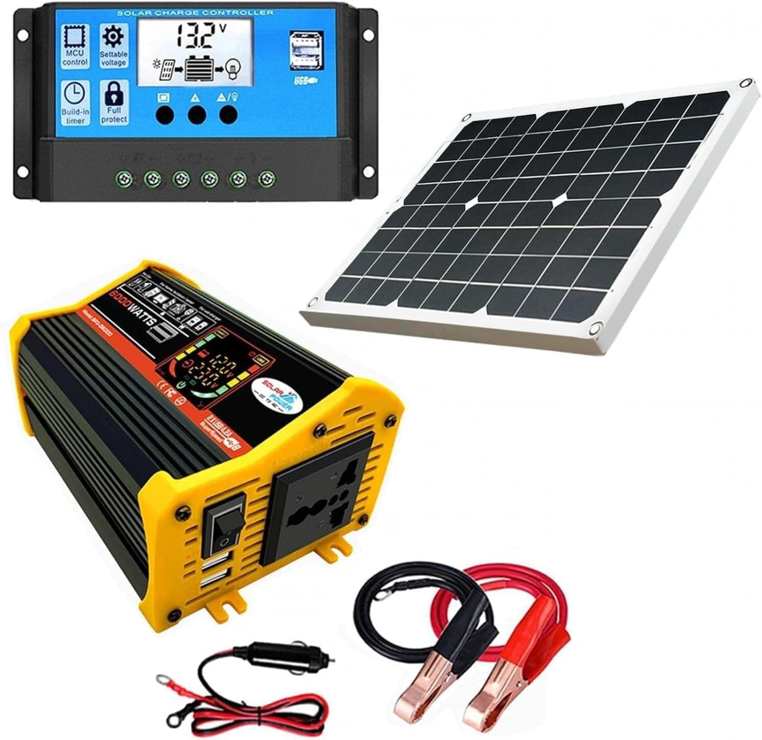 Kit completo de panel solar de 4000 W (con inversor), sistema de energía solar para hogares, cobertizos, granjas, caravanas y barcos (pilas no incluidas)