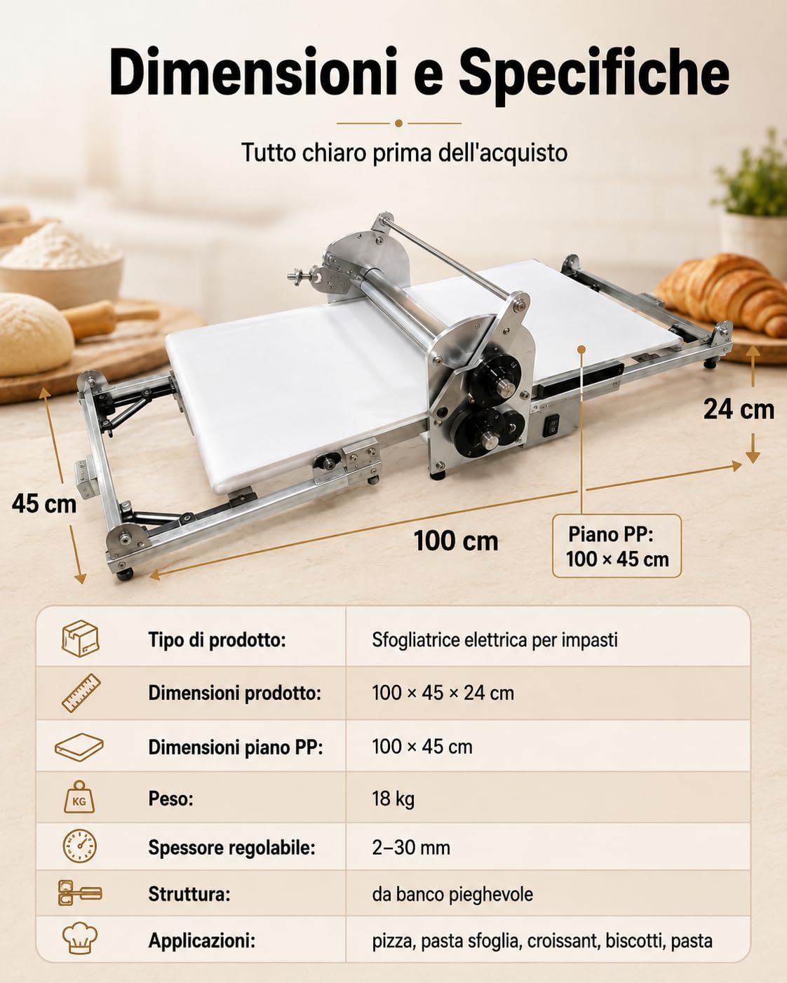 Sfogliatrice Elettrica Professionale 22,7", Laminatrice Per Impasti Con Spessore Regolabile 2–30 Mm, Design Pieghevole, Rullo In Acciaio Inox Per Pizza, Pasta Sfoglia E Panifici
