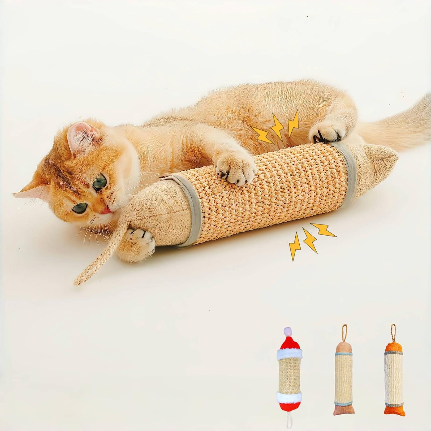 Cat Kicker Toy for Indoor Cats, 10 Inch Long Cat Scratcher Toy, Natural Sisal Kicker Toy for Indoor Cats(Oranger and Silver)