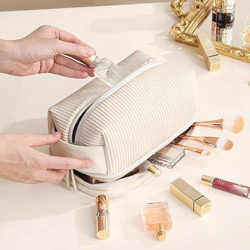 Miniatura 9 de bagINBAG QIANPA Bolsa de maquillaje, bolsa de viaje grande de doble capa impermeable con asa y compartimento para cepillos para mujeres, Verde,