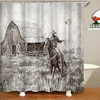 Western South Shower Curtain Cowboy Bathroom Decor with 12 Hooks 72x72 I...