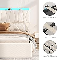 Vista 5 de Fameill Queen Size Lift Up Storage Bed Frame with Adjustable Headboard, Charging Station, LED Lights, Wood Slats, Noise-Free, No Box Spring Needed