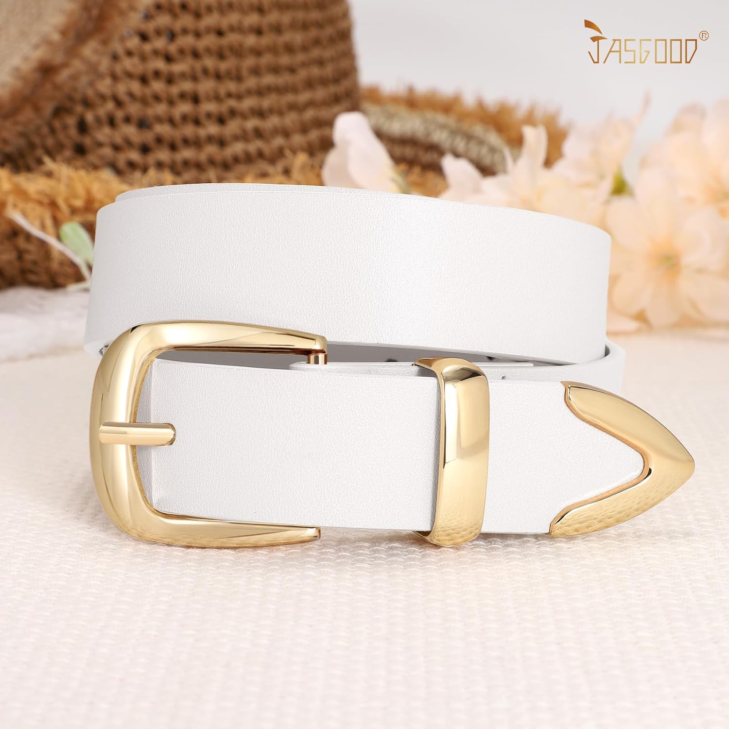 JASGOOD Women's Fashion Leather Belt Ladies Gold Buckle Leather Belt for Jeans Pants Dresses - Image 4