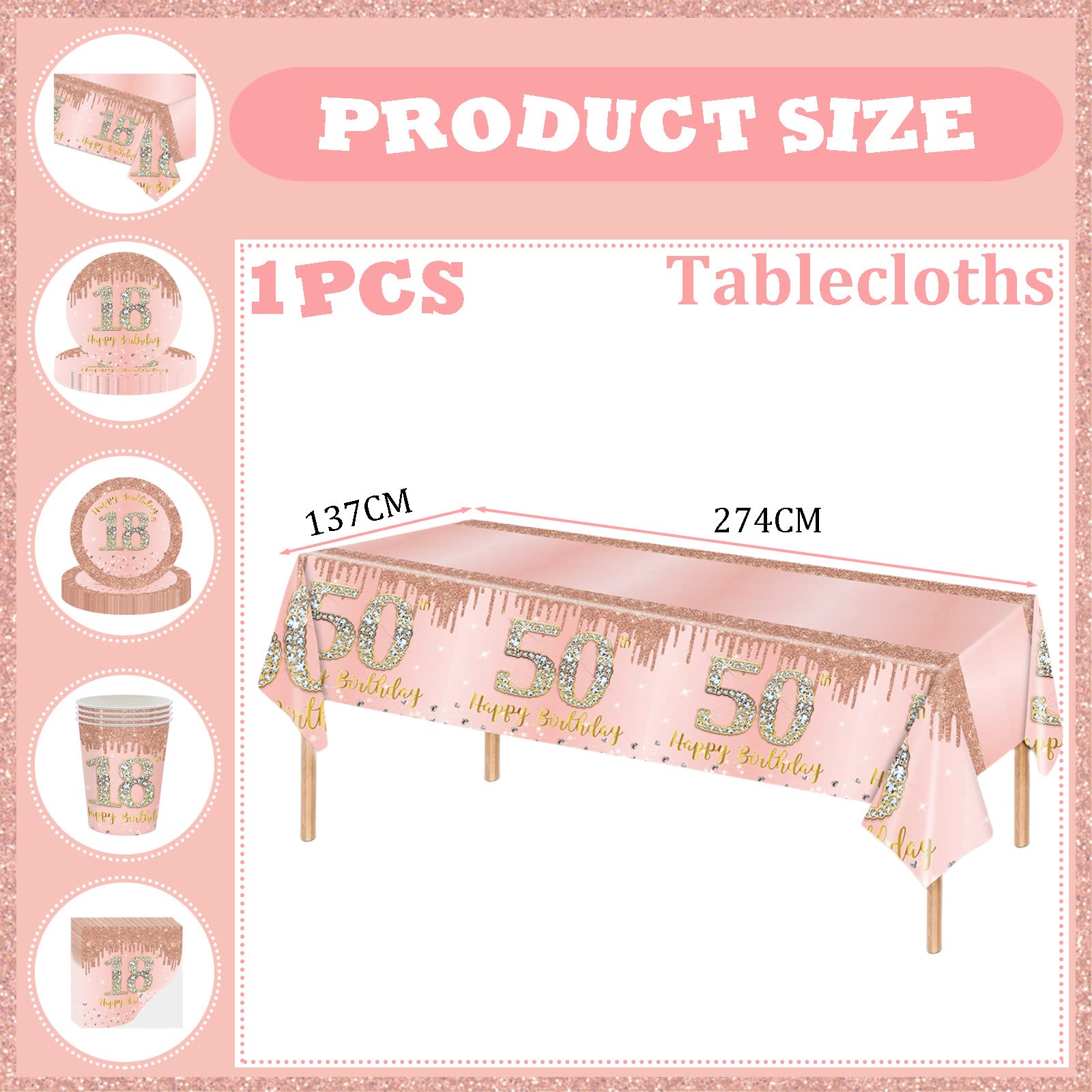 Nappe De Table Jetable Et Imperméable En Plastique Or Rose Pour 50E