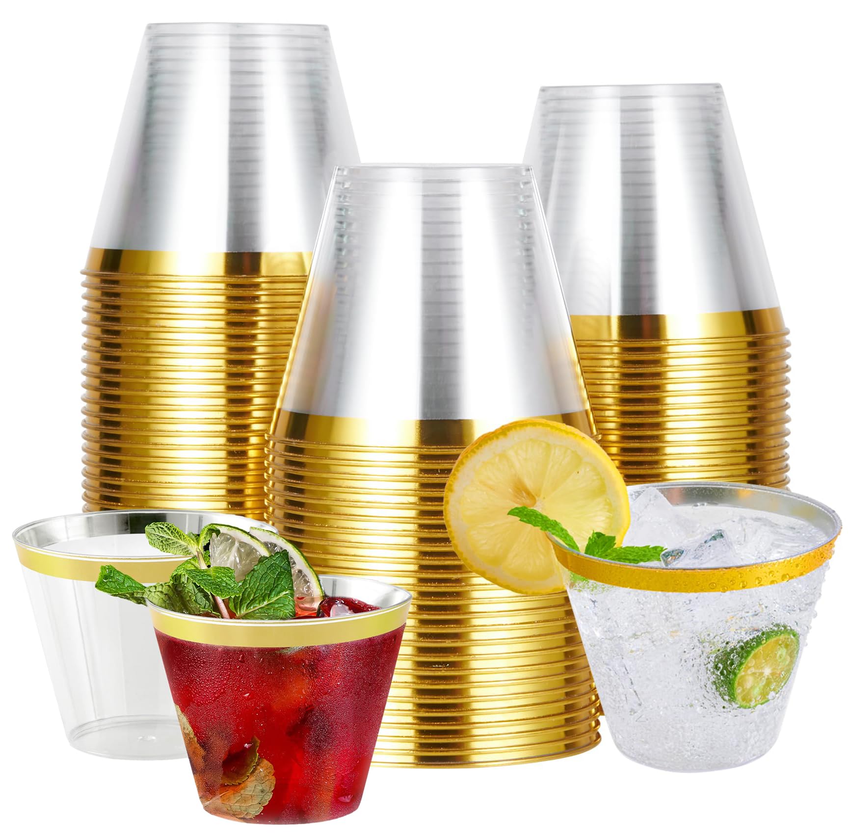 Sweet seven50 Gold Plastic Cups (9oz) - Elegant and durable for Parties, Weddings, and Desserts