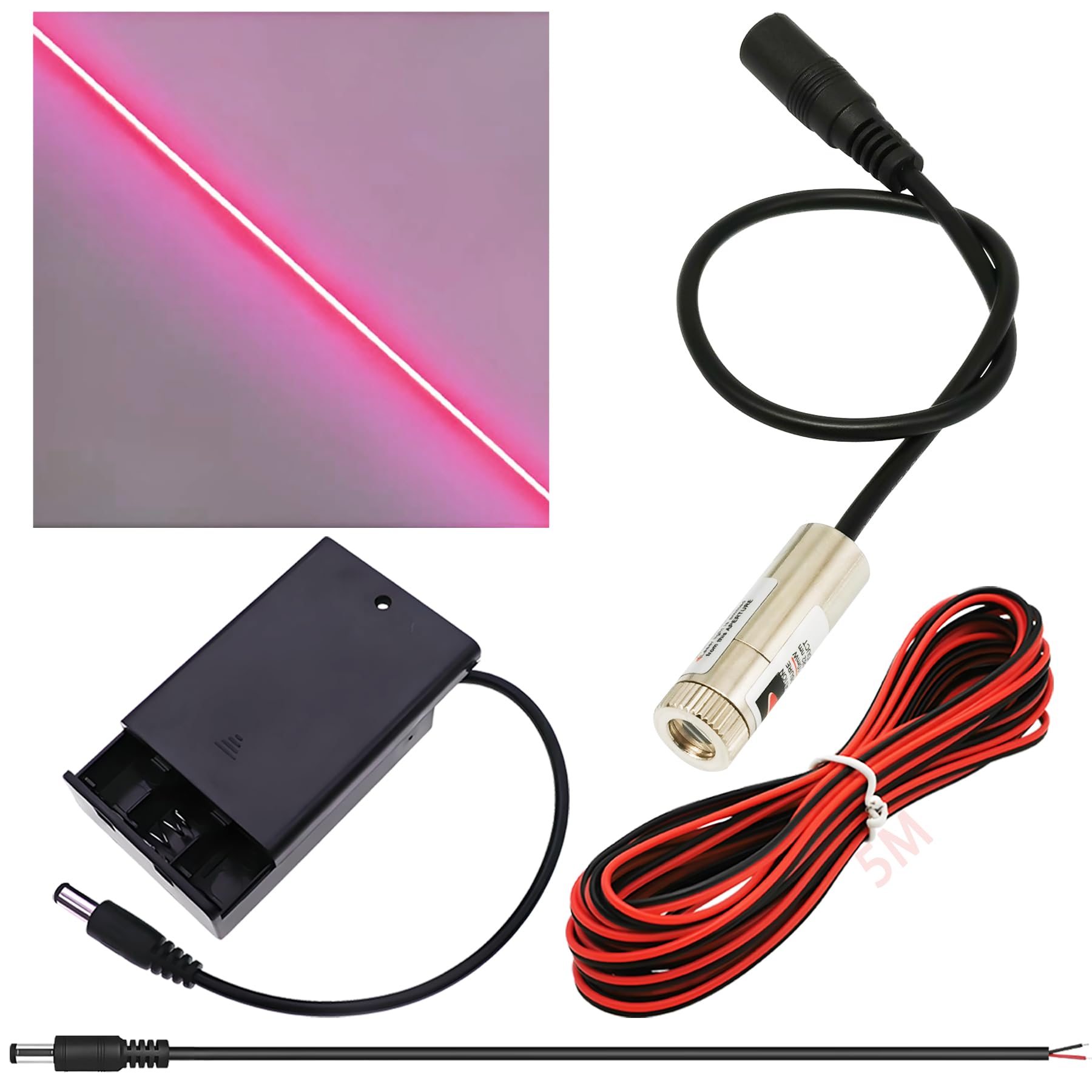 CTRICALVER Laser Module Adjustable Focal Kit, 650nm Industrial Laser Module Diode 3-5V 2.1mm DC Plug +Power Supply kit (Light Source Shape: Red line)