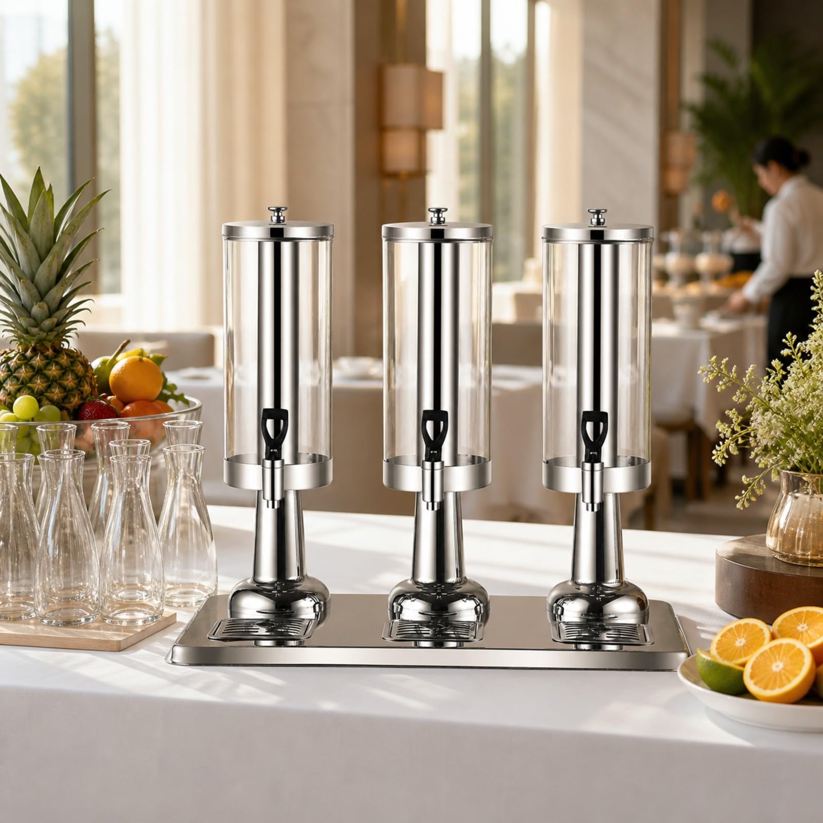 MagiDeal Dispensador Bebidas con 3 Dispensadores Autoservicio Dispensador Bebidas con pósito para, Cafería, Caring