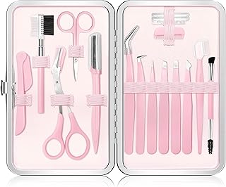 Eyebrow Kit, 17 in 1 Tweezers for Women Facial Hair, Hair Scissors with Comb, Eyebrow Trimmer, Brow Brushes, Hair Tools Travel Bag, Professional Grooming Tweezer Set
