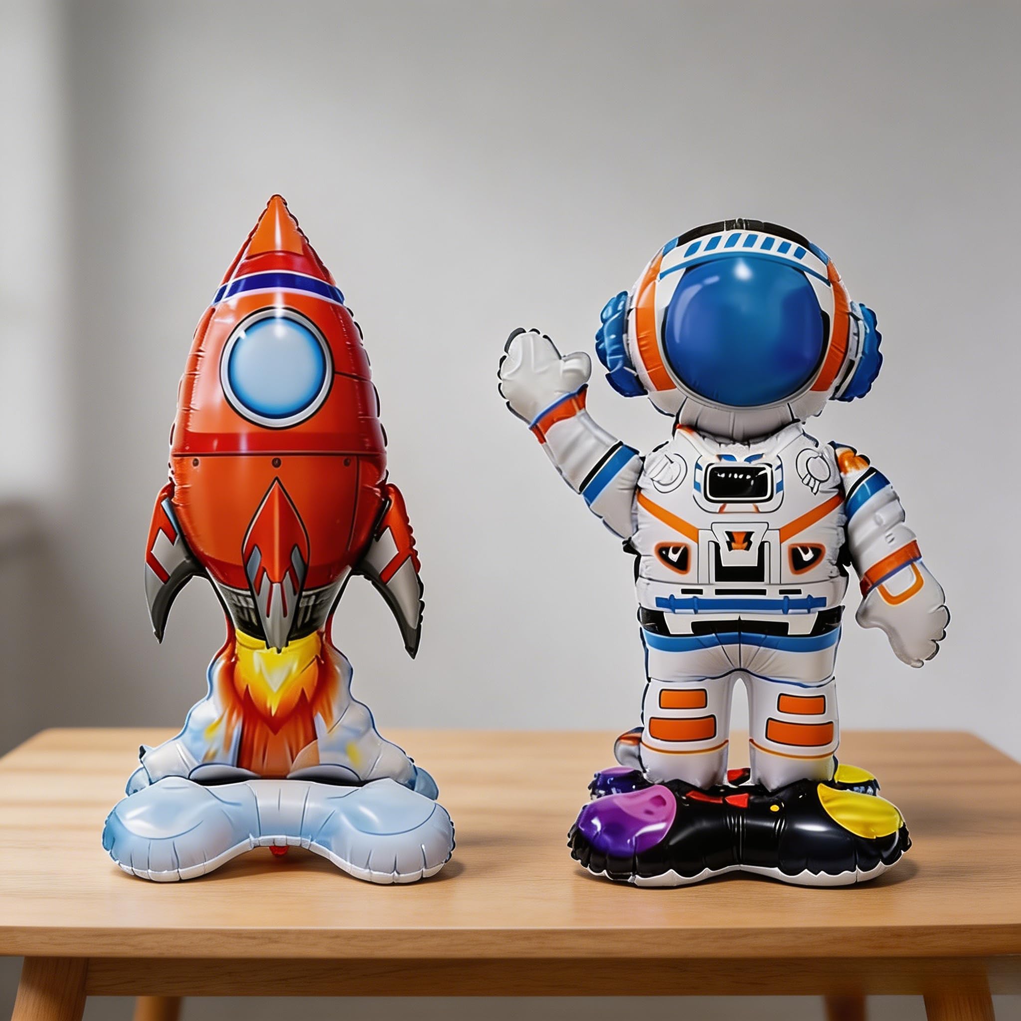 Space Theme Foil Balloons, 2 Pack Standing Rocket and Astronaut Balloons with Self-Sealing Valve for Adult Birthday Party Decorations
