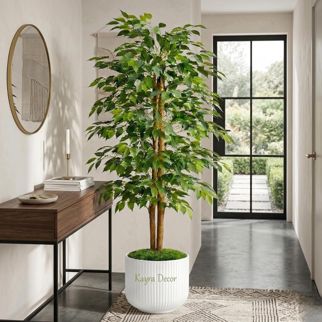 Kayra Decor 4 Feet Ficus Artificial Big Plants for Home Decor Indoor and Outdoor Natural Looking Wood Trunk and Realistic Leaves