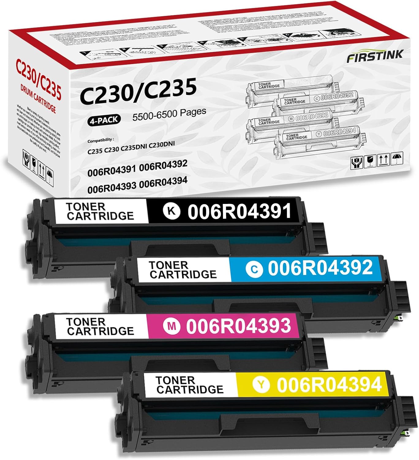 Extra High Capacity C230 C235 Toner Cartridges [with New Chip] 006R04391 006R04392 006R04393 006R04394 Replacement for Xerox C235 C230 C235DNI C230DNI Printer Toner（4-Pack）