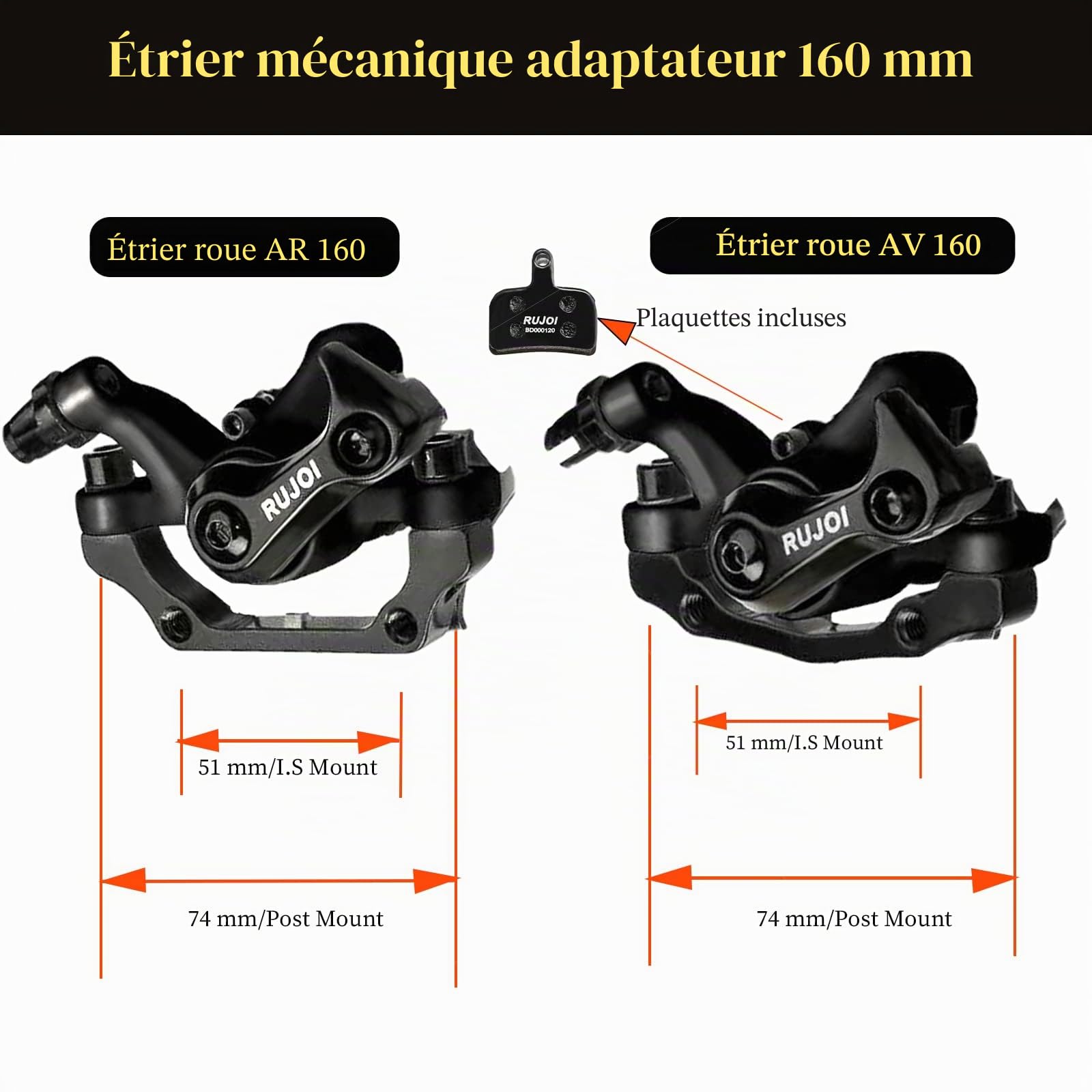 Kit de Frein à Disque de vélo, étrier en Aluminium Avant et arrière, Levier de Frein de vélo en Alliage d'aluminium, Rotor de 160 mm, ajusteur de Plaquettes mécaniques