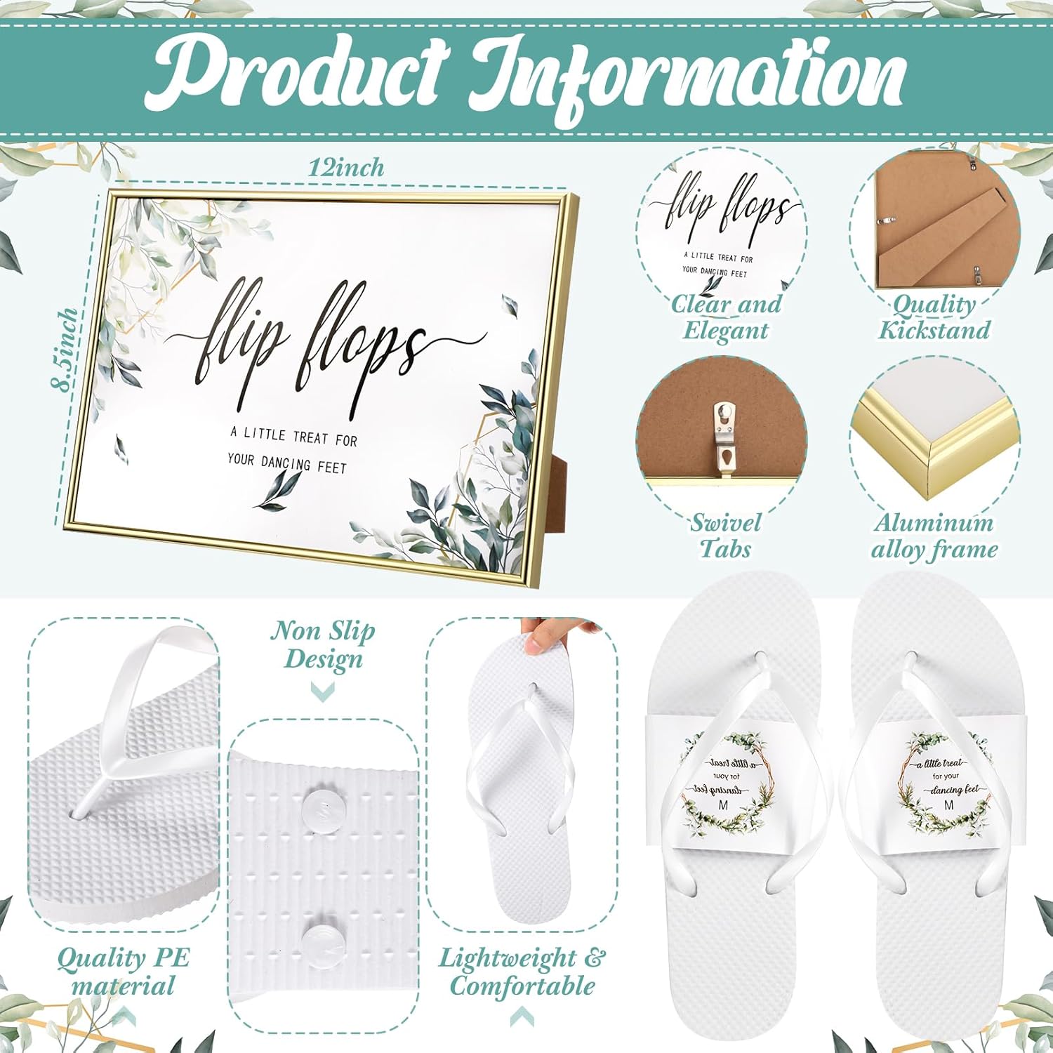 Zoooyawn 24 Pairs Wedding Party Favors Flip Flops Bulk Wedding Sign for Guest