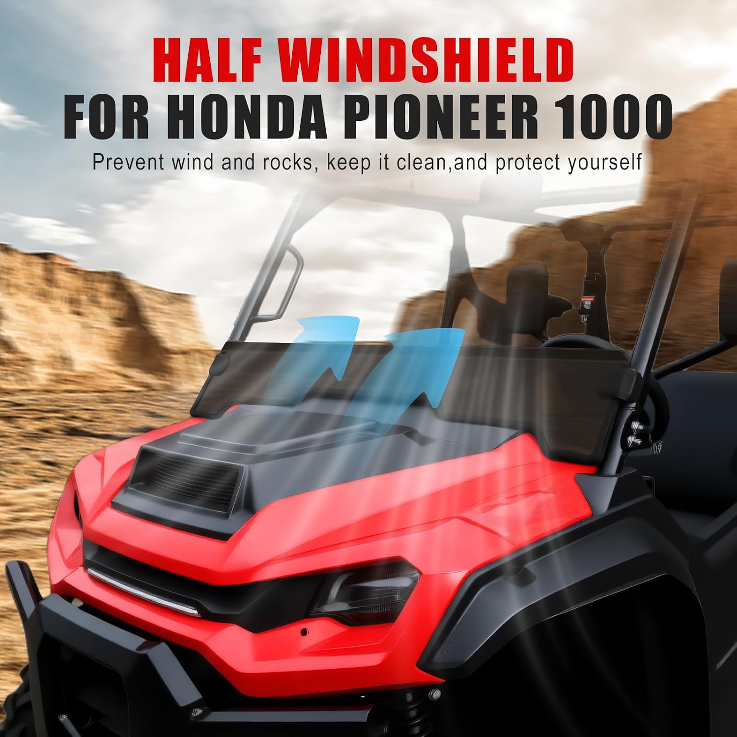 Front Half Windshield for Pioneer 1000 16-25, Dark Tinted Durable Front Half Windscreen Hard Coated Scratch Resistant Windshield for Honda Pioneer 1000-3 1000-5 1000-6 2016-2025 Accessories
