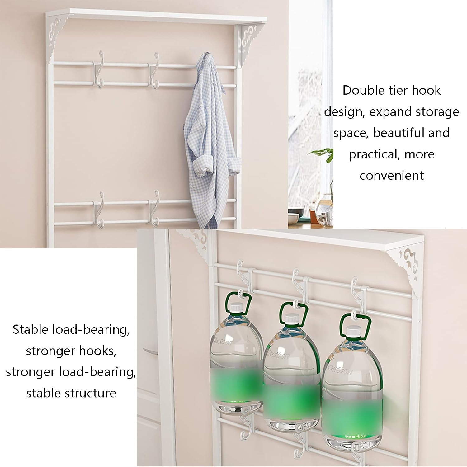 Coat Rack Stand Clothes Rack Stand, Free Standing Clothes Hat Shoe Storage Handbag Shelves, Ideal for Hall Bedroom Entryway Office and More, Super Easy Assembly, 3 Color