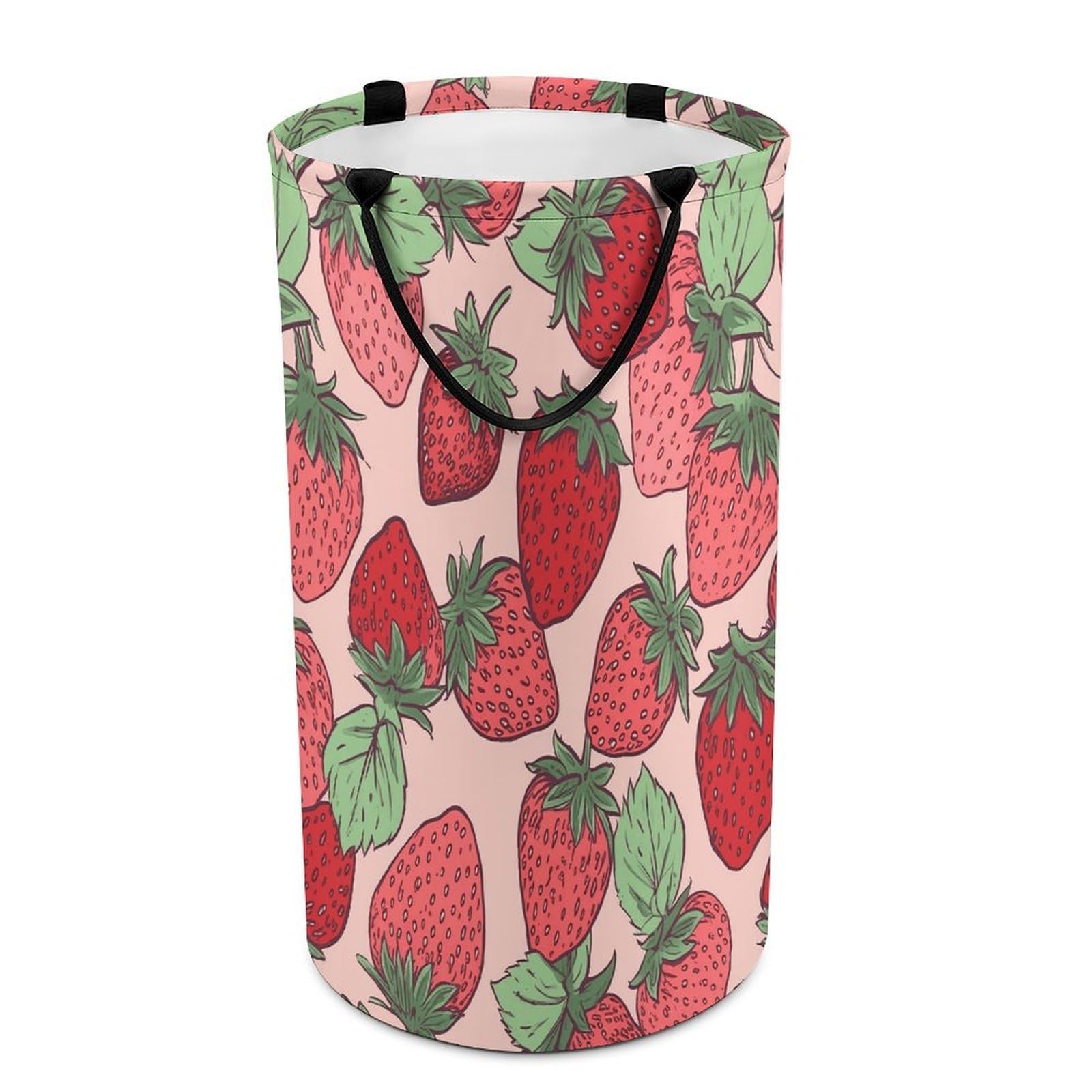Strawberry Pattern Laundry Basket Large Foldable Laundry Hamper with Handles Freestanding Collapsible Clothes Basket Waterproof Portable Dirty Clothes Hamper for Bathroom 86L