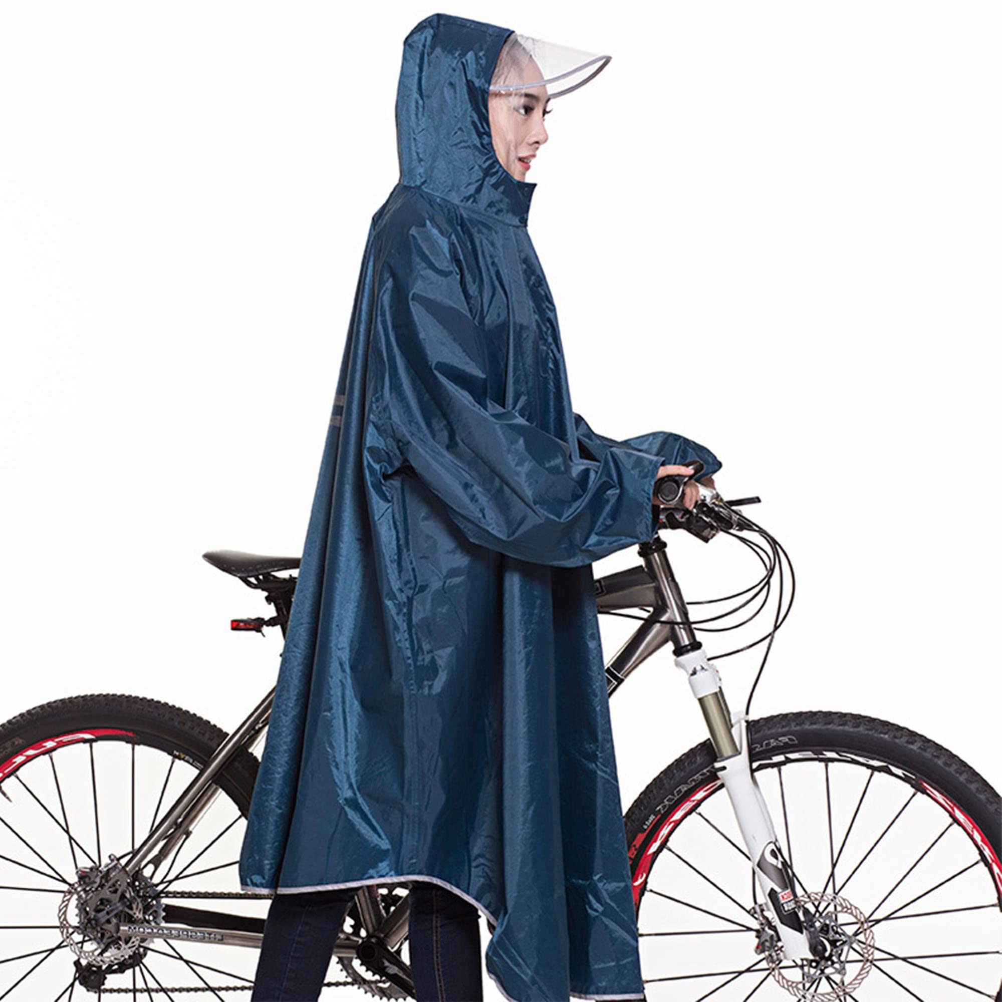 Poncho Antipioggia Impermeabile con Cappuccio e Tesa con Coulisse, Impermeabile Riflettente Uomo Donna Adulto Rain Cappotto di Pioggia per Ciclismo Campeggio Escursionismo Pesca