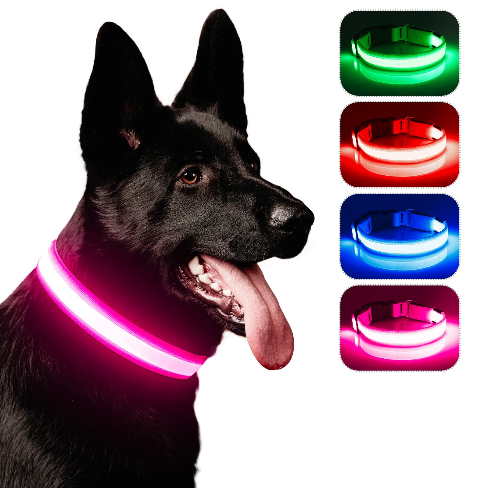 Collar De Luz LED Para Perros Nocturnos | 3 Modos (Rápido, Lento, Fijo) | Impermeable | Hasta 200m Visibilidad