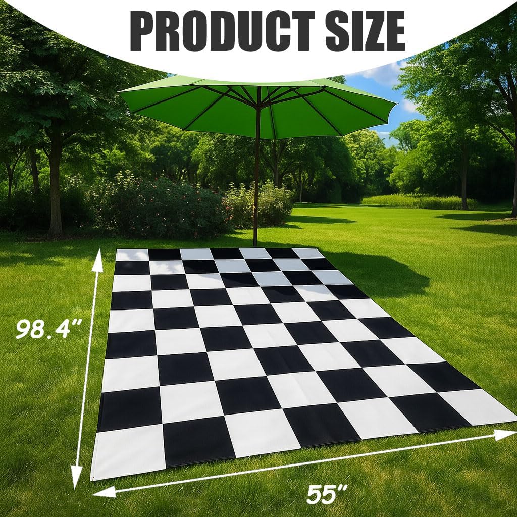 BRALEO Alice Party Decorations,Wonderland Theme Party Table Cover, Black and White PVC Tablecloth,Garden Checkered Tea Party Decor Plastic Cloth Rectangula 55"X98"