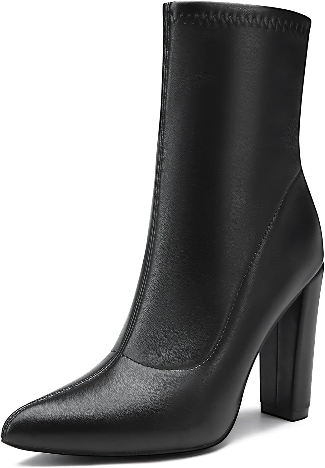 rsxses Women's GOGO Ankle Boots Pointed Toe Mid Calf Side Zipper High Heel Boots Fashion Party Ankle Boots 10 Black-matte Pu